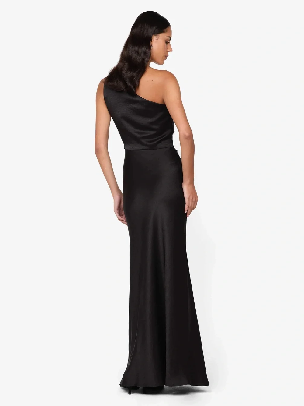 NWOT Bec + Bridge The Dreamer Asym Dress in Black Satin